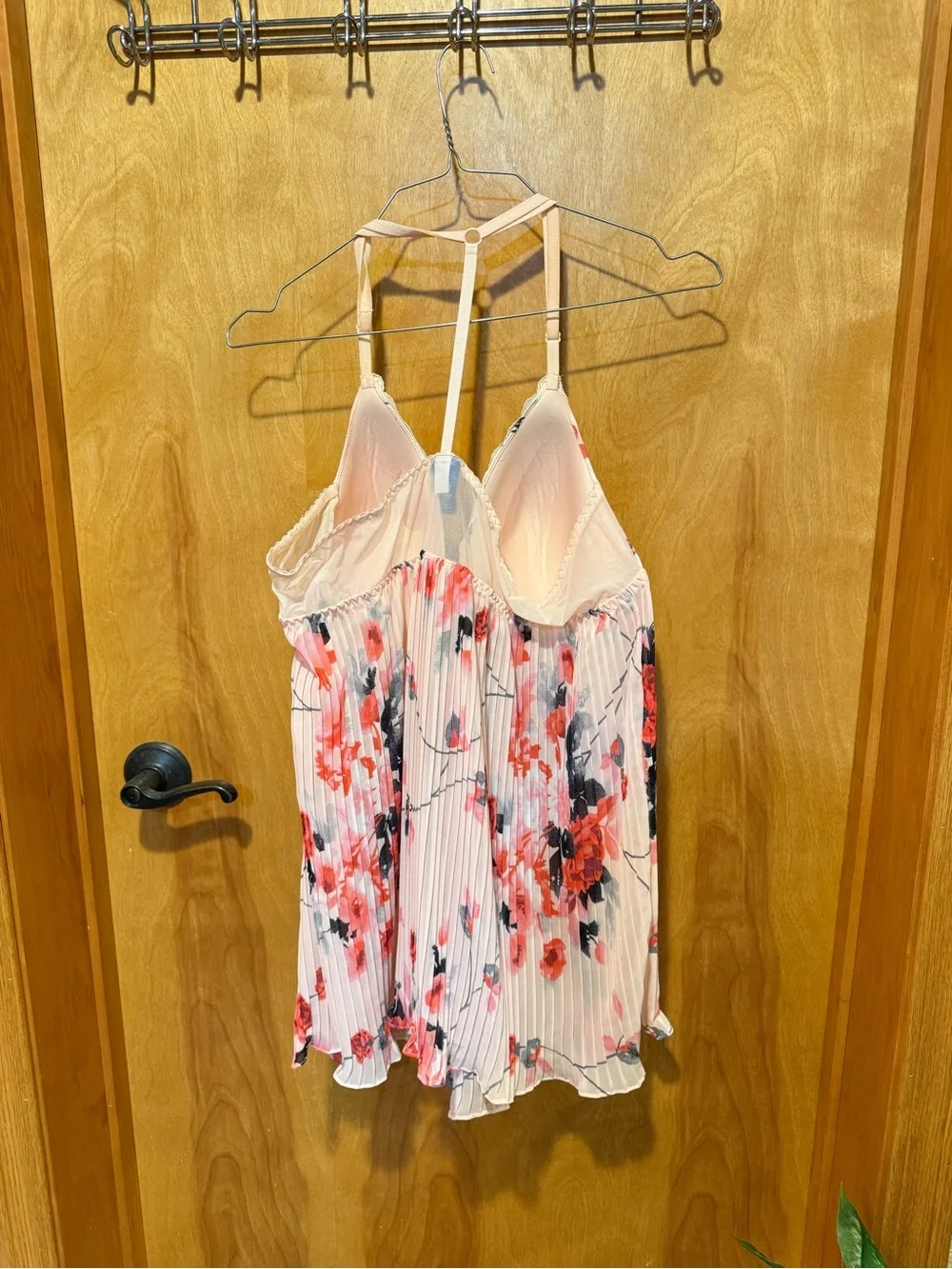 Floral Lace-Trim Chemise Nightdress in Pink and Red